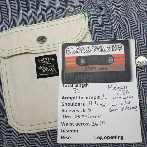 XL PointerBrand LCKing FisherStripe Chore Coat DrillDuckPocket GreenStitch USA - Picture 10 of 16